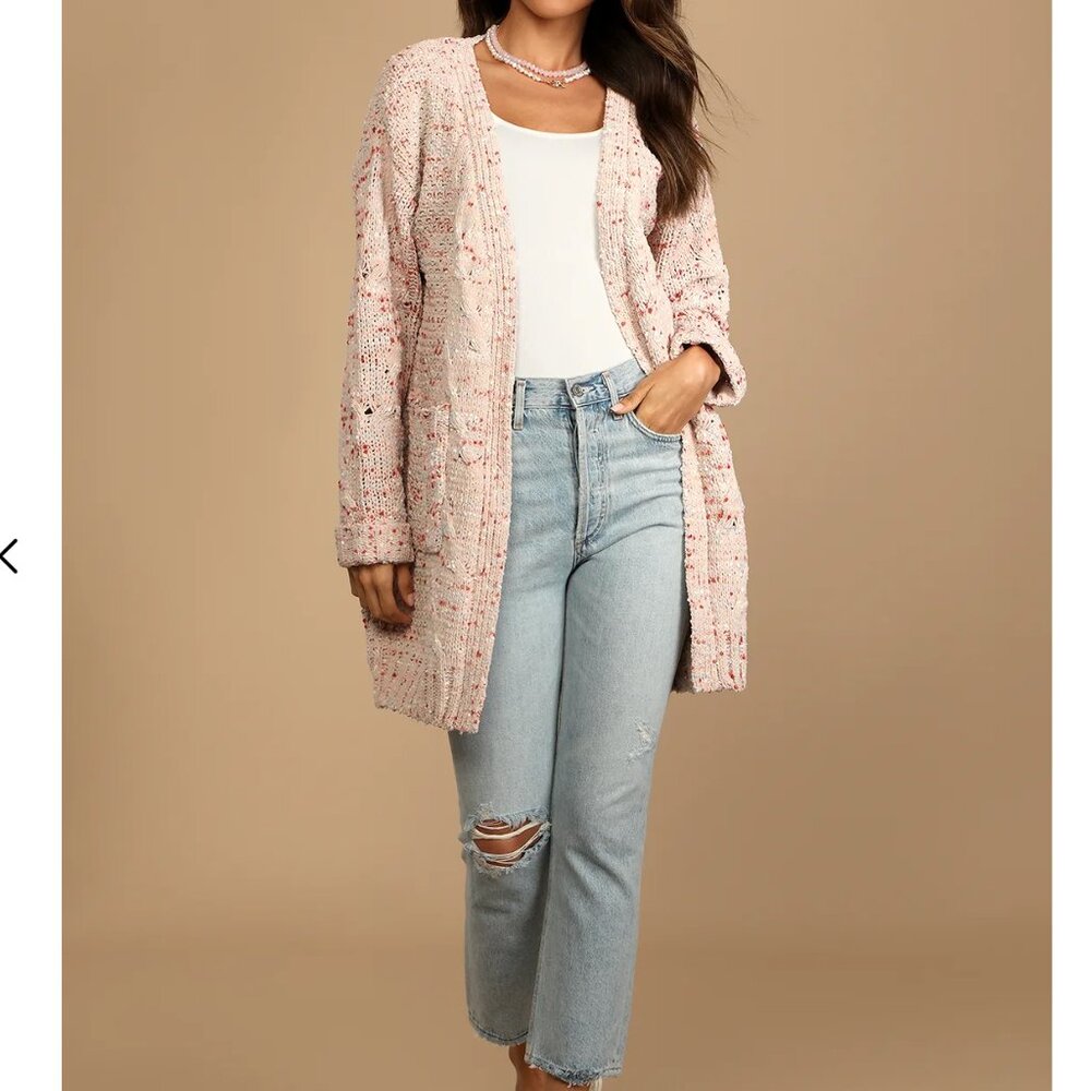 Lulus Cabin Trip Beige Multi Oversized Cardigan